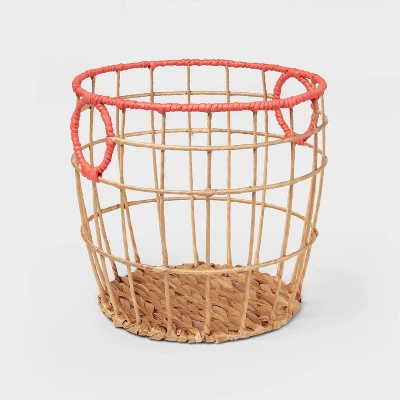 Natural With Fresh Melon Rim Kids' Woven Basket Red - Pillowfort™ 4 Natural With Fresh Melon Rim Kids' Woven Basket Red - Pillowfort™ - Image 4