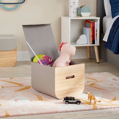 Medium Natural Wood Kids' Storage With Lid Gray - Pillowfort™ 1 Medium Natural Wood Kids' Storage With Lid Gray - Pillowfort™